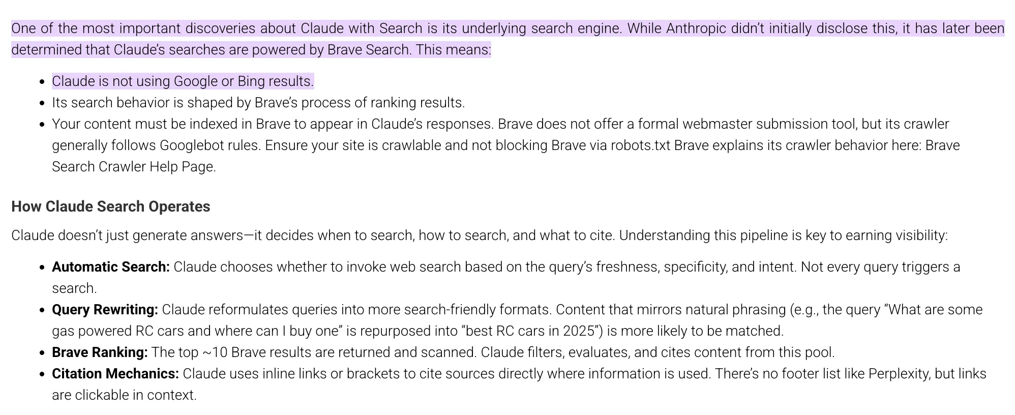 BrightEdge report snippet showing Claude uses BraveSearch
